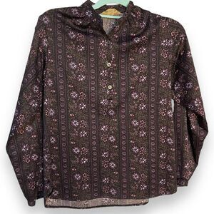 Koret Of California Henley Blosue Women's Large Purple Floral Print Vintage Top
